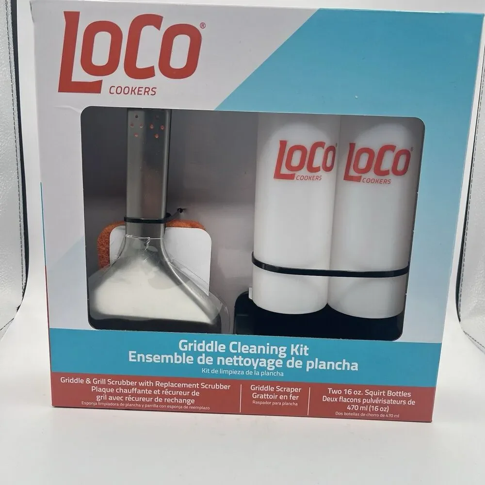 LoCo Cookers Griddle Cleaning Kit, Griddle & Grill Scrubber, Scraper, 2 bottles